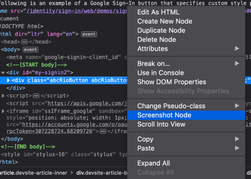 Screenshot Node option in Firefox Developer
